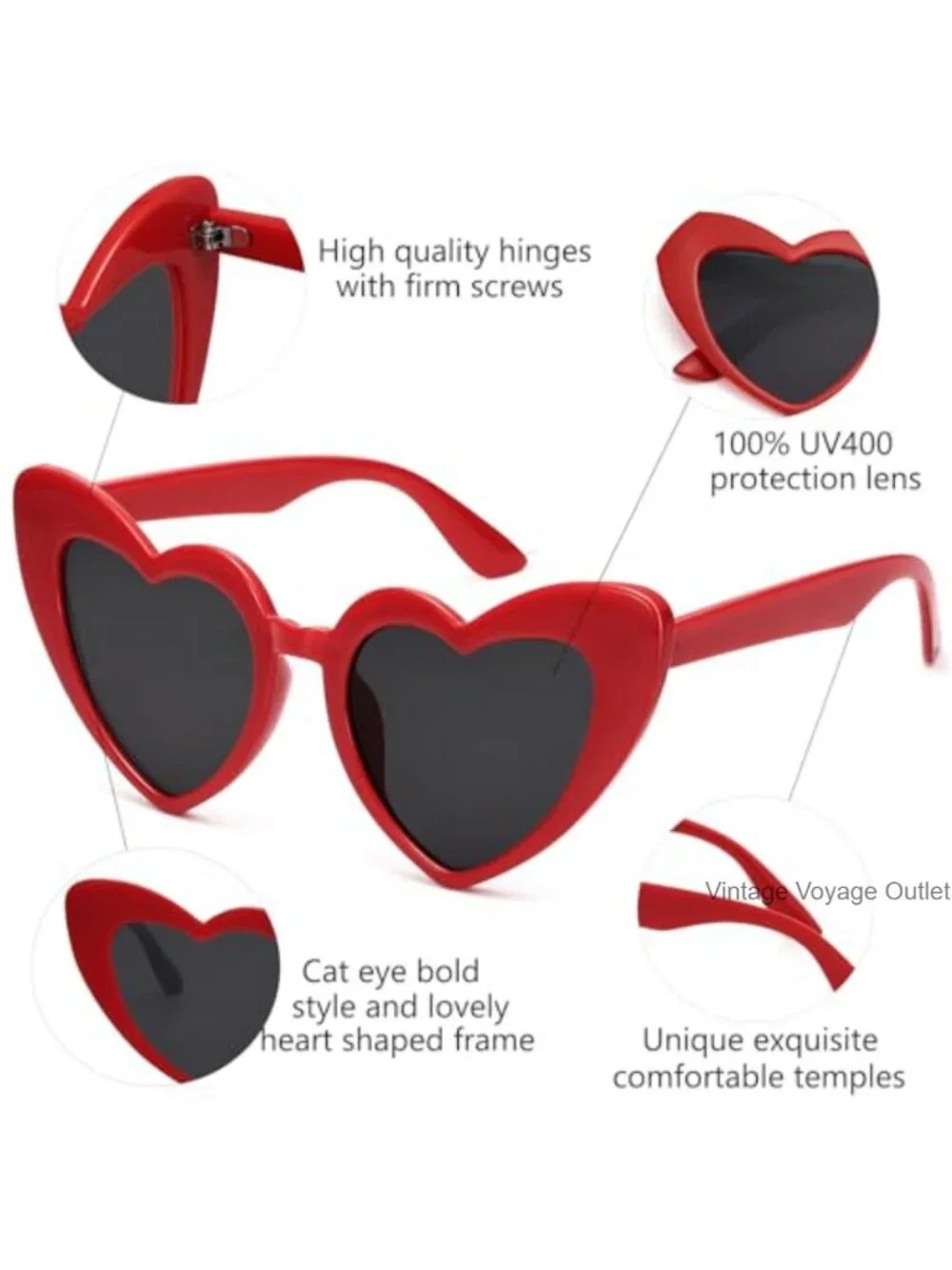 Vintage Cat Eye Heart Shaped Sunglasses UV Protection Ladies Gift